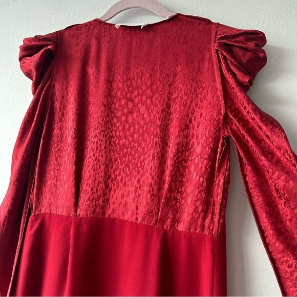 A.L.C. Carolina Puff Shoulder Silk Jacquard Dress in red - Picture 11 of 12